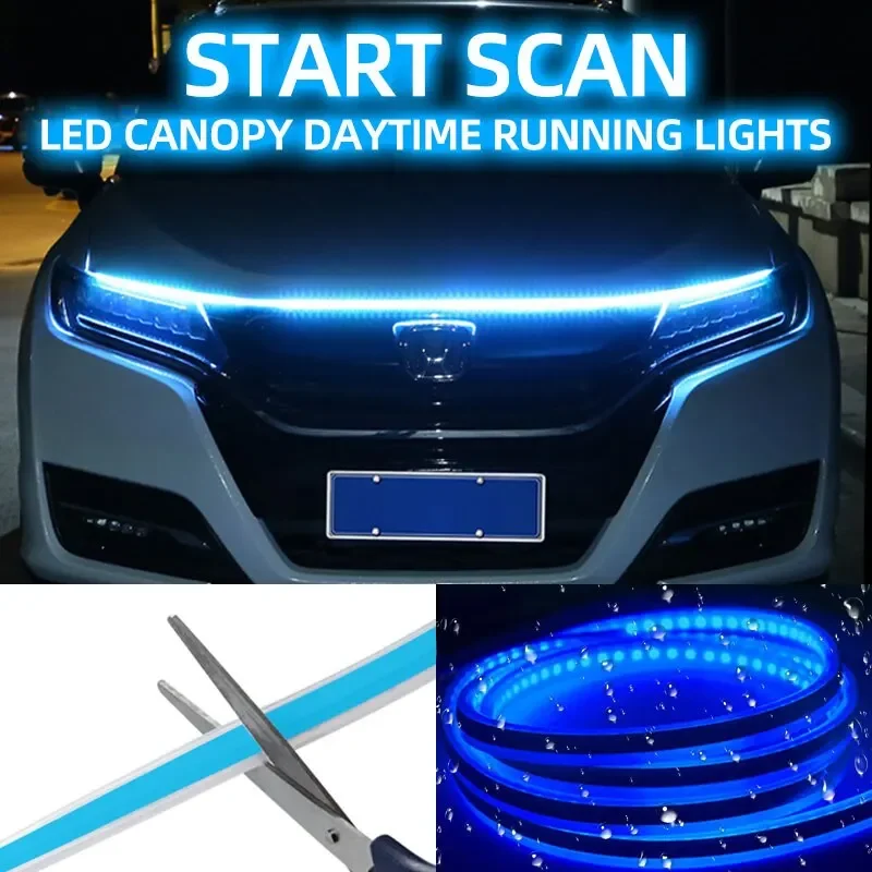 150CM 180CM Scan Starting LED Car Hood Light Daytime Running Light Universal Flexible Dynamic Car DRL 12V Ambient Light
