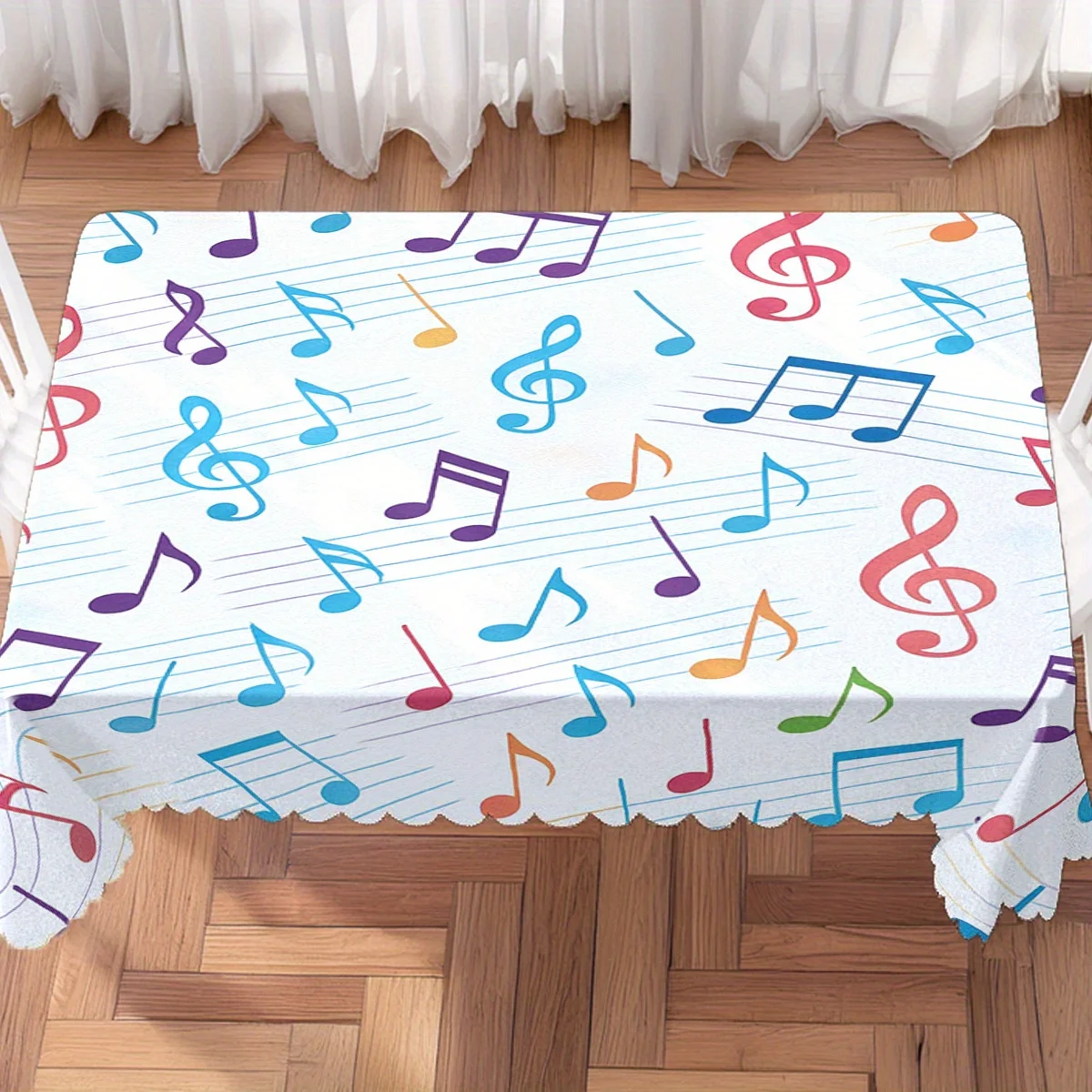 Vibrant Multicolor Musical Note Staff Waterproof Tablecloth, Rectangular Cover for Indoor Dining Table Home Decoration