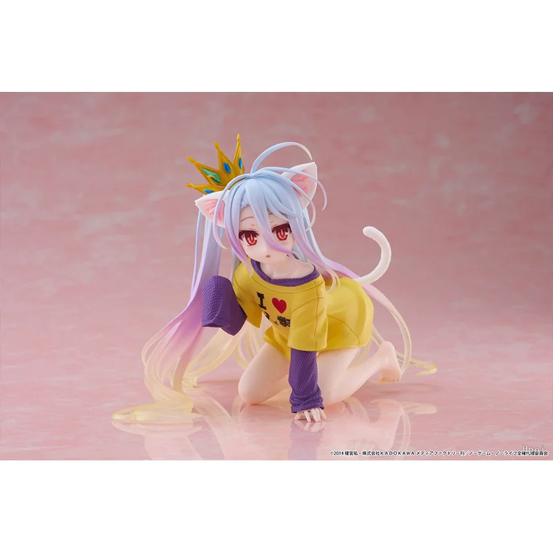 Taito No Game No Life Desktop Cute Shiro Cat Ear T-Shirt Ver. 13Cm Anime Original Action Figure Model Toy Gift Collection