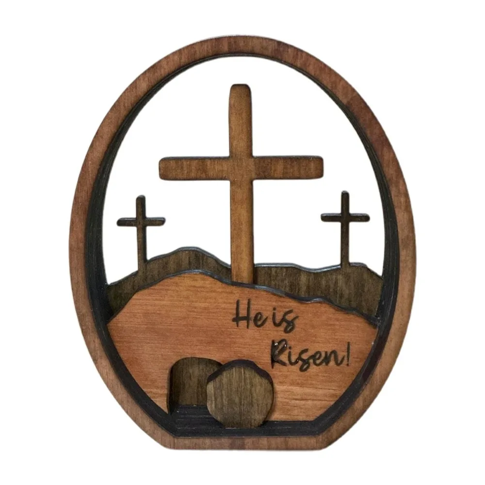 

Carved Easter Cross Egg Ornaments Multi-Layer Handcrafted Crossing Jesus Tomb Decor Decorative Easter Wooden Signs
