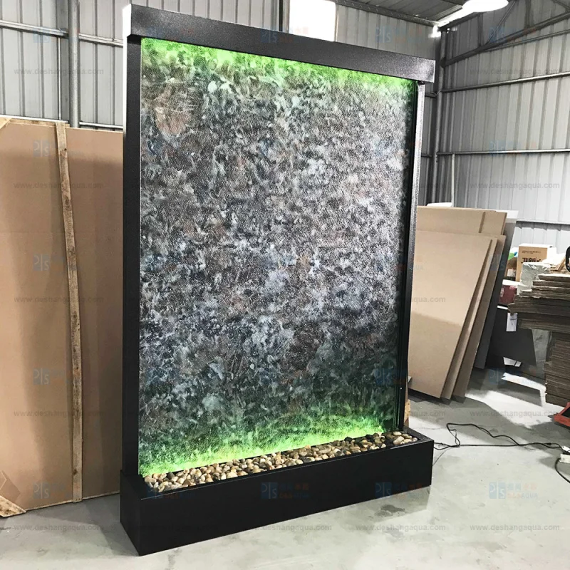 custom.2.13meters High Indoor Zen Style Waterfall Fountain Artificial Marble Glass Features Durable Metal