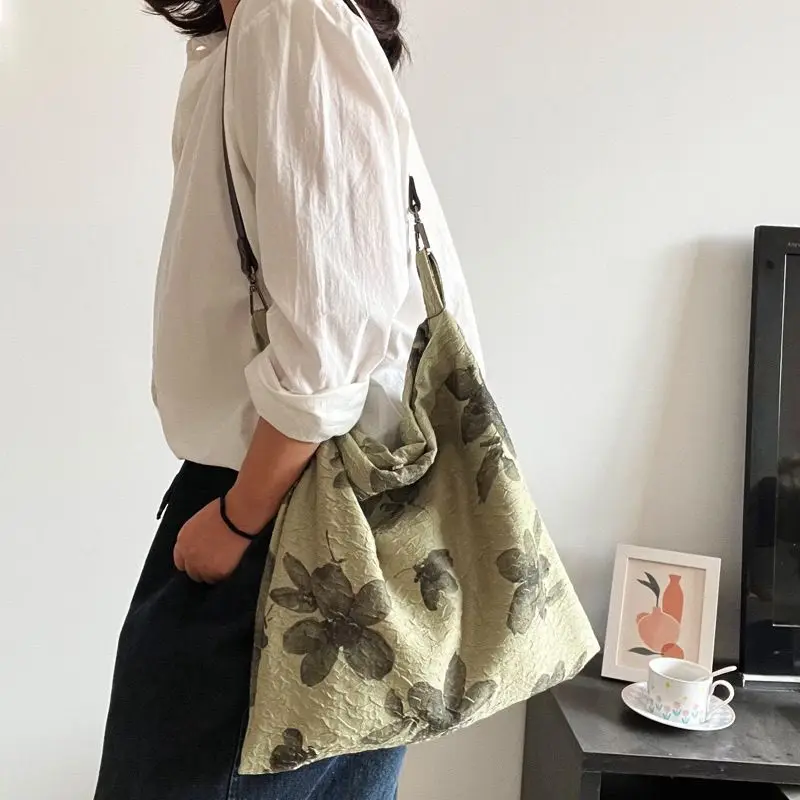 Artistic Retro Texture Shoulder Underarm Versatile and Niche with Texture Ink Wash Plain Cloth Women's Bag