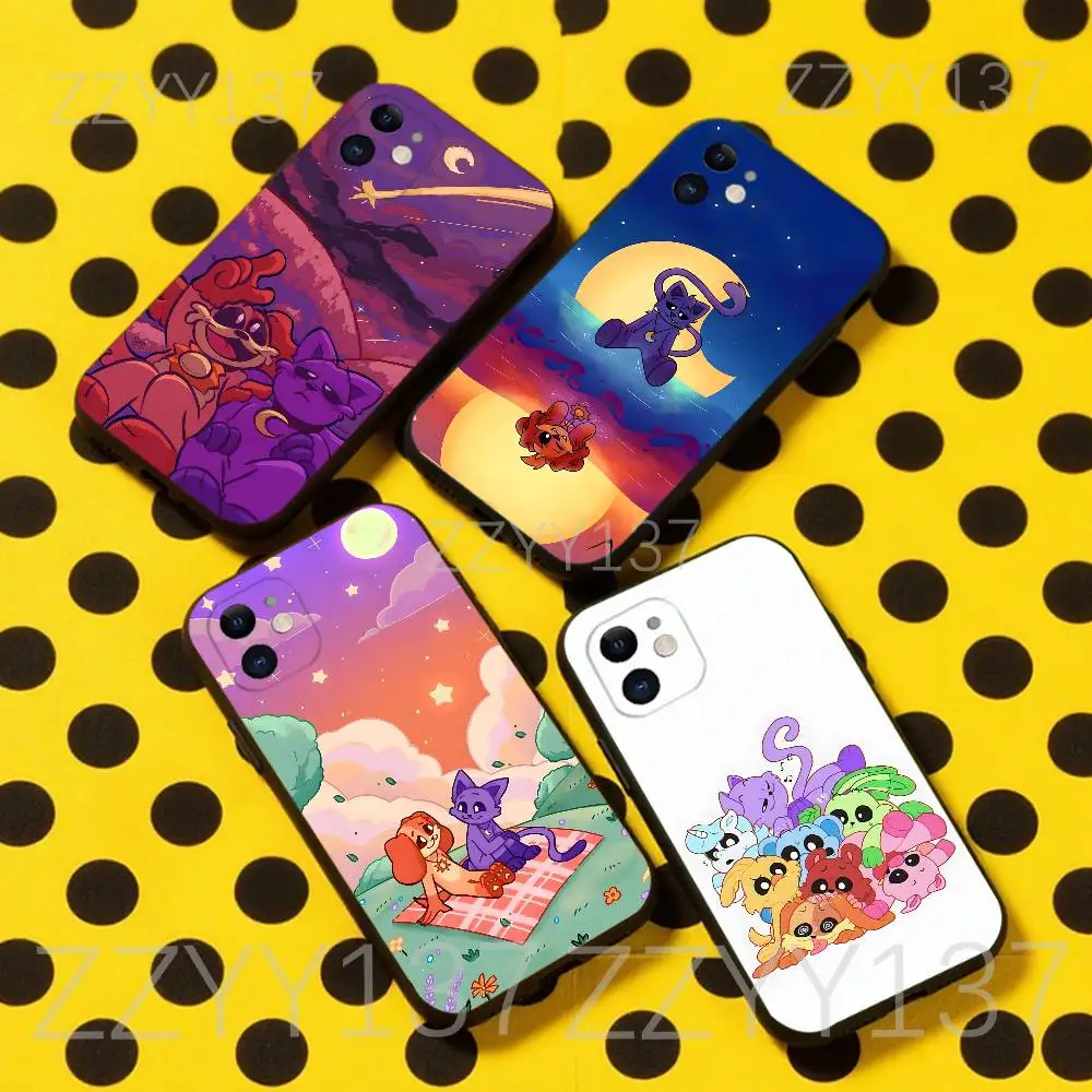 

Smiling C-CrittersS Catnap Phone Case For iPhone 16,15,14,13,12,11,Pro,Max,Plus,X,XS,XR,SE,8,7,Mini,Soft Silicone Black Case