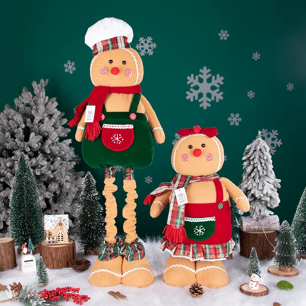 Christmas Telescopic Gingerbread Man Doll Adorable Chef Hat Gingerbread Man Standing Figurines DIY Christmas Window Decoration