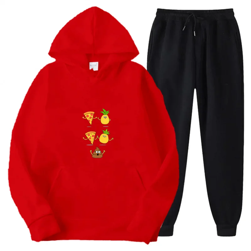 مجموعة هوديي رمادية مطبوعة بنمط بيتزا أناناس أنبوب الرموز التعبيرية