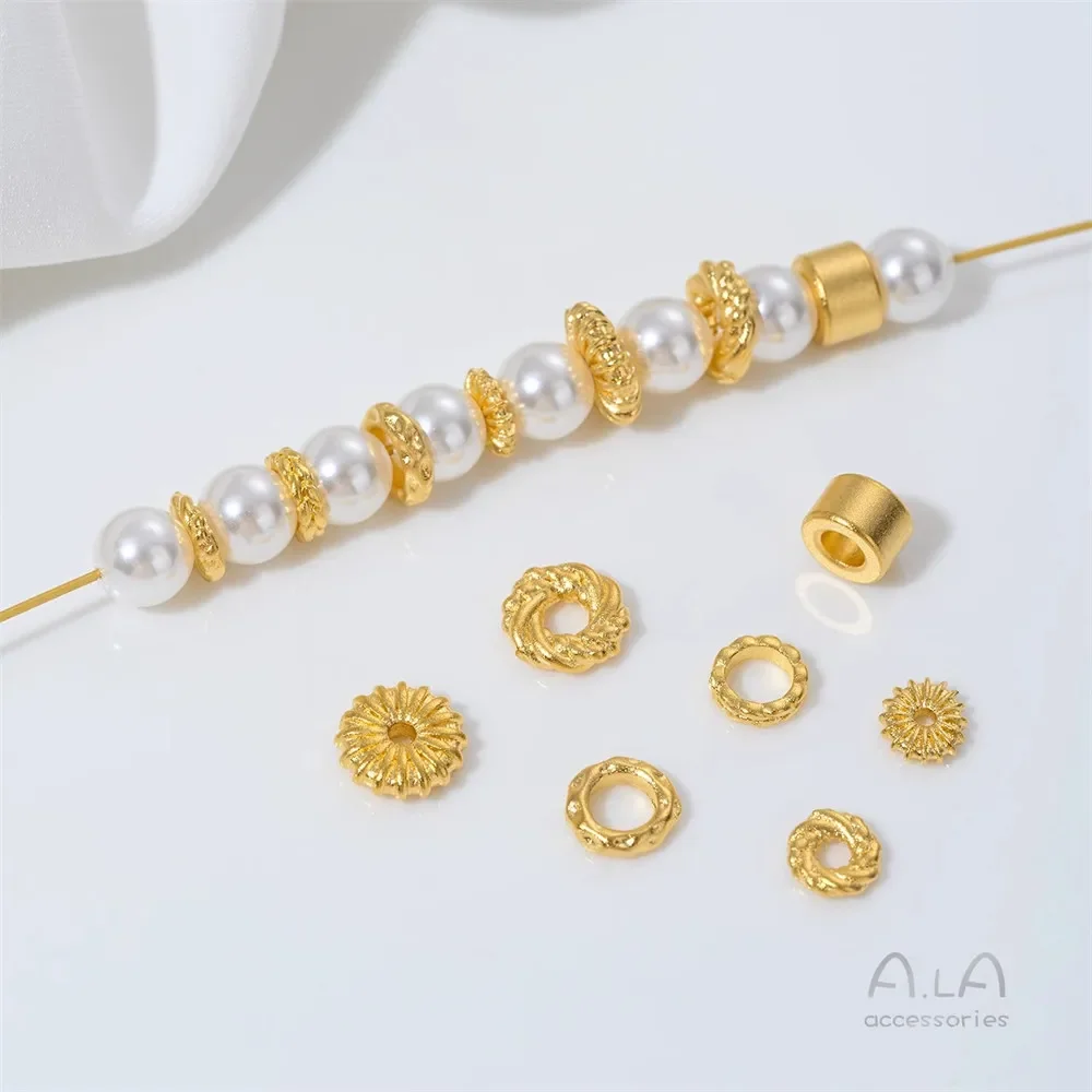 Espaciador de oro arena vietnamita T369, rueda de bucle, cuentas espaciadoras de agujero grande, anillo para correr, Material accesorio de pulsera DIY