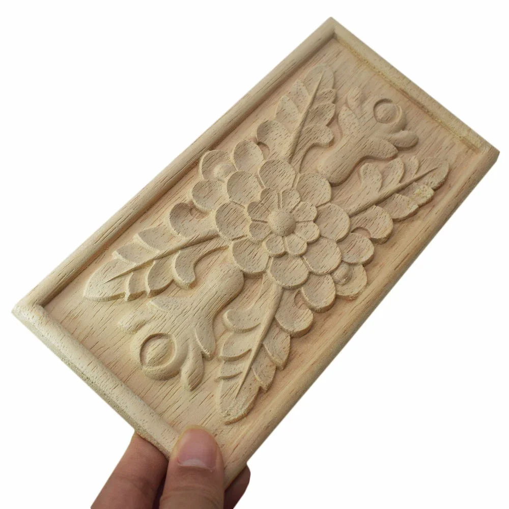 2PCS Wood Carved Decal Corner Appliques Frame Doors Furniture Woodcarving Wooden Figurines Craft Wood Carved Long Applique