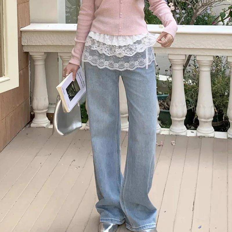 Korean Fashion Lace Irregular Skirt Curtain White Flowers Lace Mesh Halfbody Skirt Women Summer Bottoms Jeans Decorative Hemline