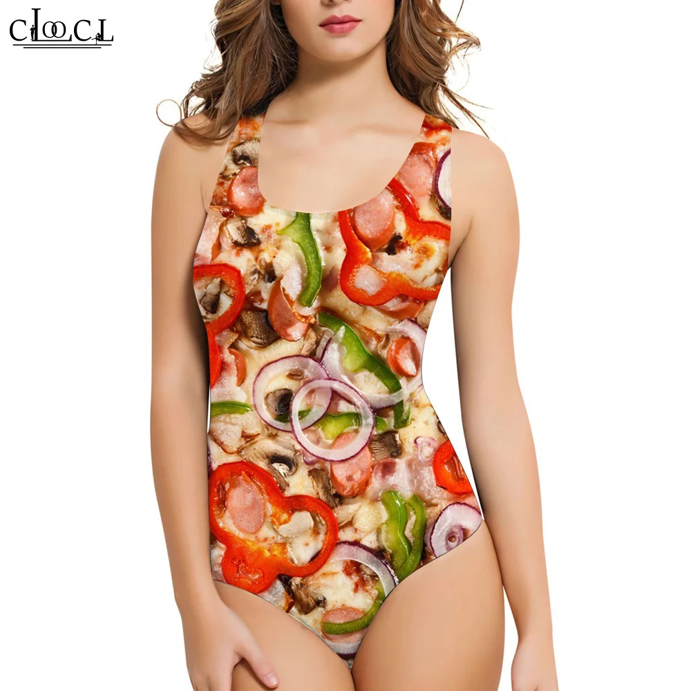 CLOOCL Fashion Ladies Sleeveless Swimsuit Gourmet Pizza 3D One-Piece Swimwear Casual Summer Women Bathing Suit Drop Shipping