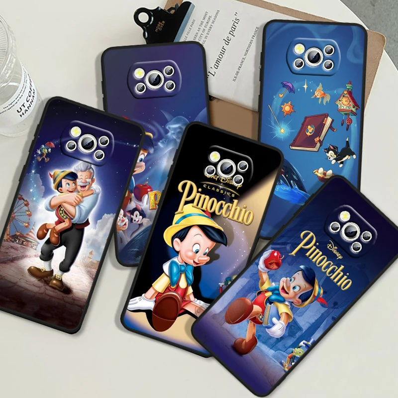 Disney Pinocchio Cute For POCO X6 M6 C55 C50 C40 C3 F5 F4 F3 M6 M5 M4 4G 5G GT Pro Silicone Black Phone Case