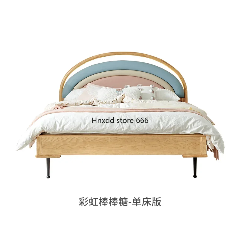 Solid wood children with guardrail girl boy soft bag single telescopic bed