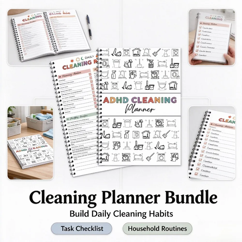 ADHD Friendly Cleaning Planner Kit Home Cleaning Schedule Weekly Monthly Plan Year-Round Tips Household Chores Organizer