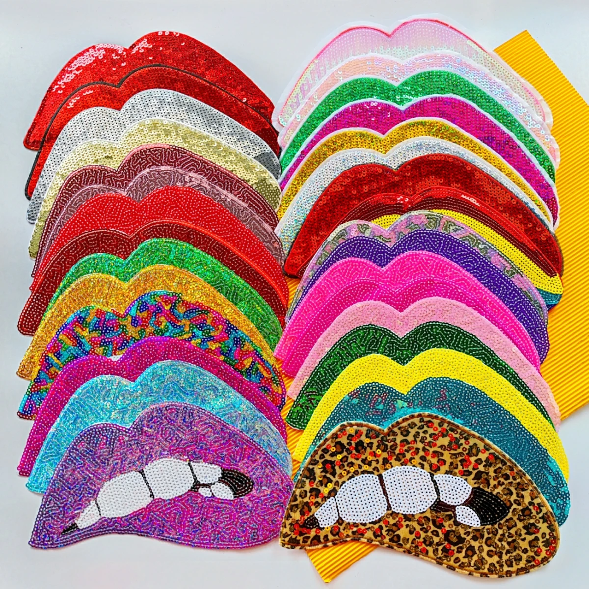 Embroidery Big Sequined Mouth Patch,embroidered Leopard Lips Appliques Badges,sequins Patches for Clothing PW227283