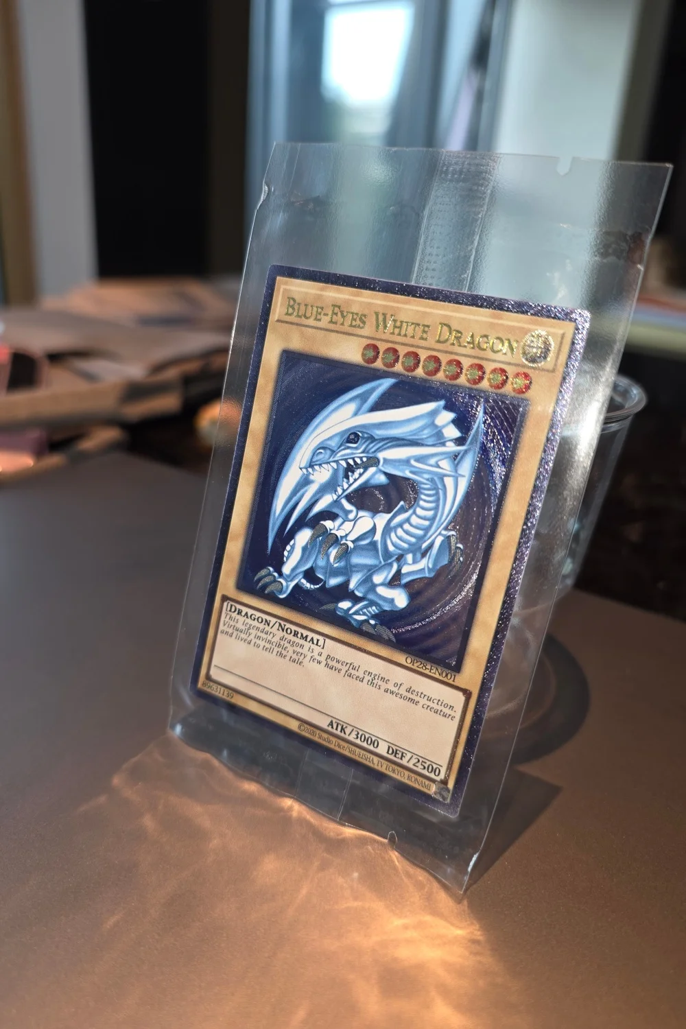 Yu‑Gi‑Oh! OP28‑EN001 Blue‑Eyes White Dragon DIY Collectible Card, PSA‑Style Graded Brick Optional, Image Custom Service (diy)