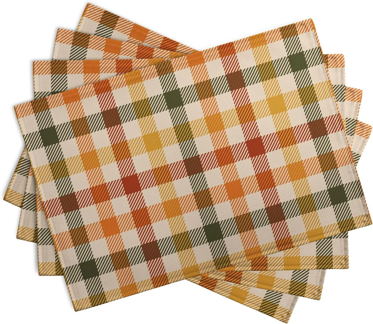 Fall Buffalo Plaid Placemats Set of 4 12x18 Inch Orange Brown Autumn Table Mats Thanksgiving Seasonal Heat Resistant