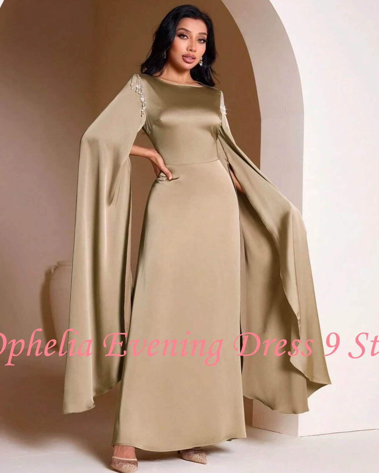 Customized Fashion Scoop Satin Sleeveless Pearls Evening Dresses Elegant Straight Ankle Length Celebrity Gowns Vestido De Noche