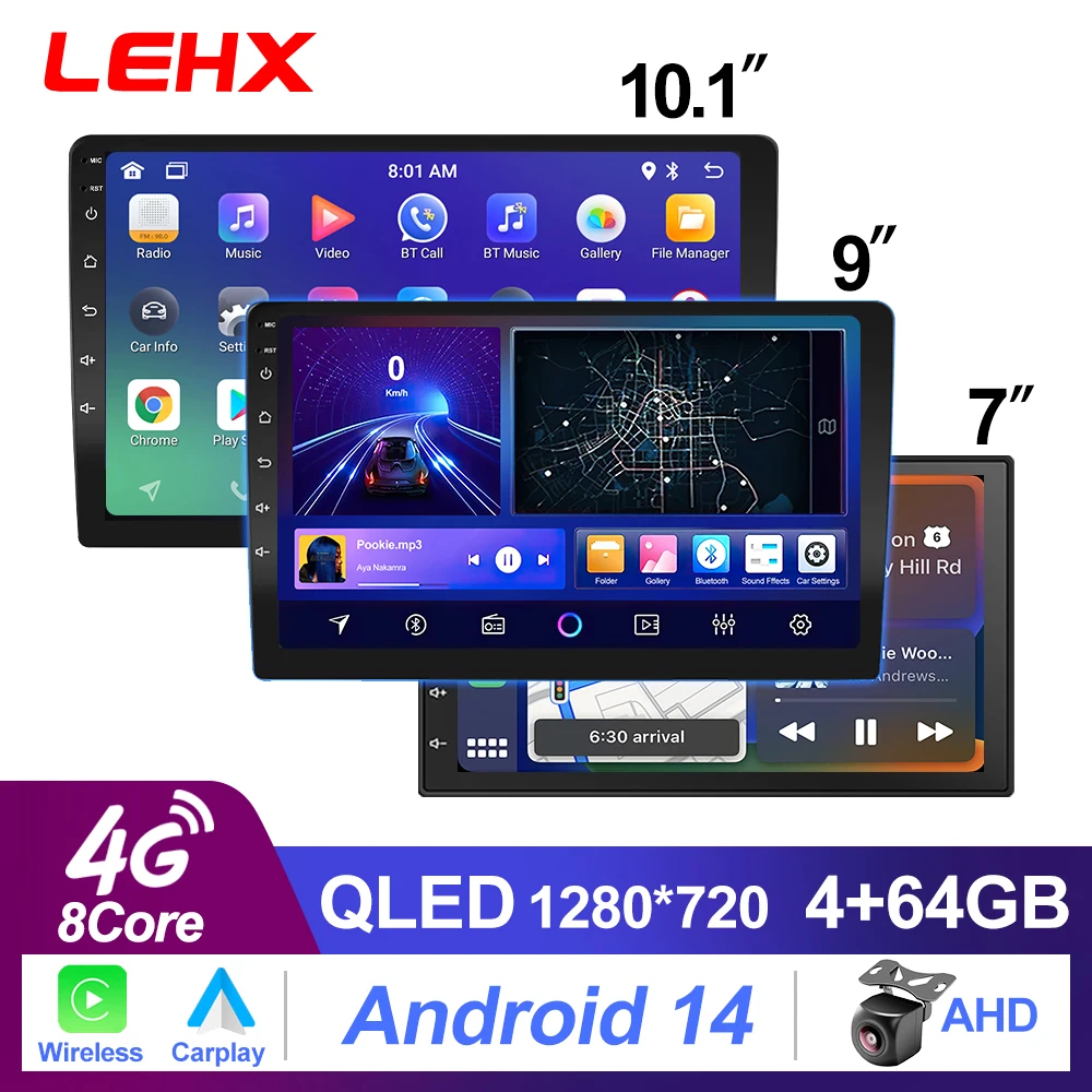 LEHX Wireless Carplay 2din Android 14 Car Radio Multimedia Video Player Universal 7/9/10 inch AutoRadio GPS Navigation 4G WiFi