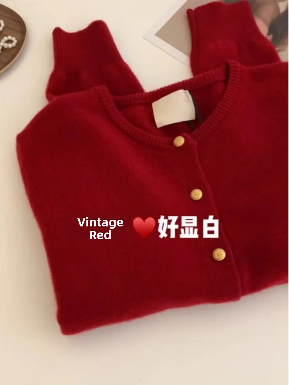 Klein Blue Knitted Sweater Coat Women's Style Golden Buttoned round Neck Open Cardigan Bear Velvet Knitted Top Spring Autumn