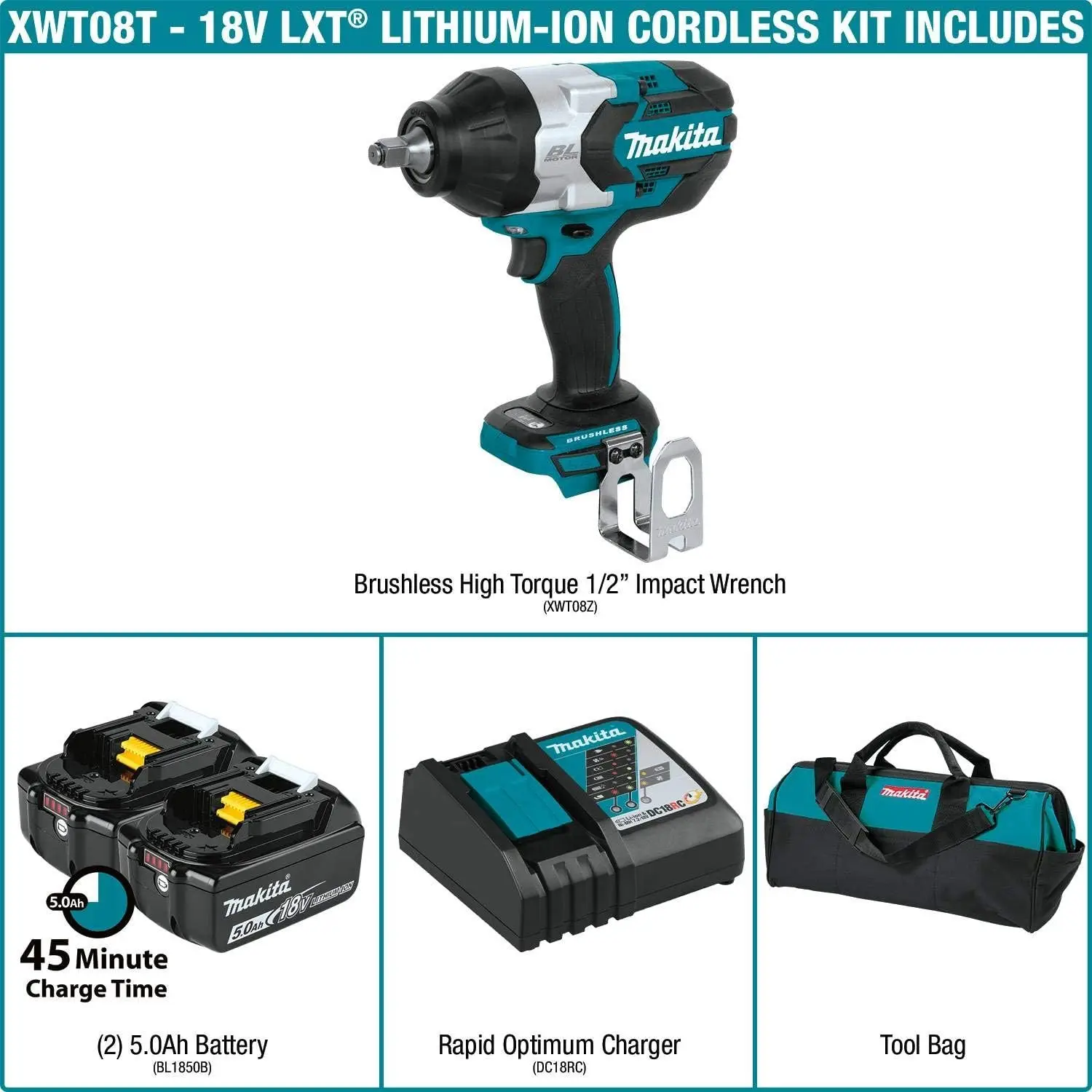 Makita XWT08T 18V LXT® Lithium-Ion Brushless Cordless High-Torque 1/2