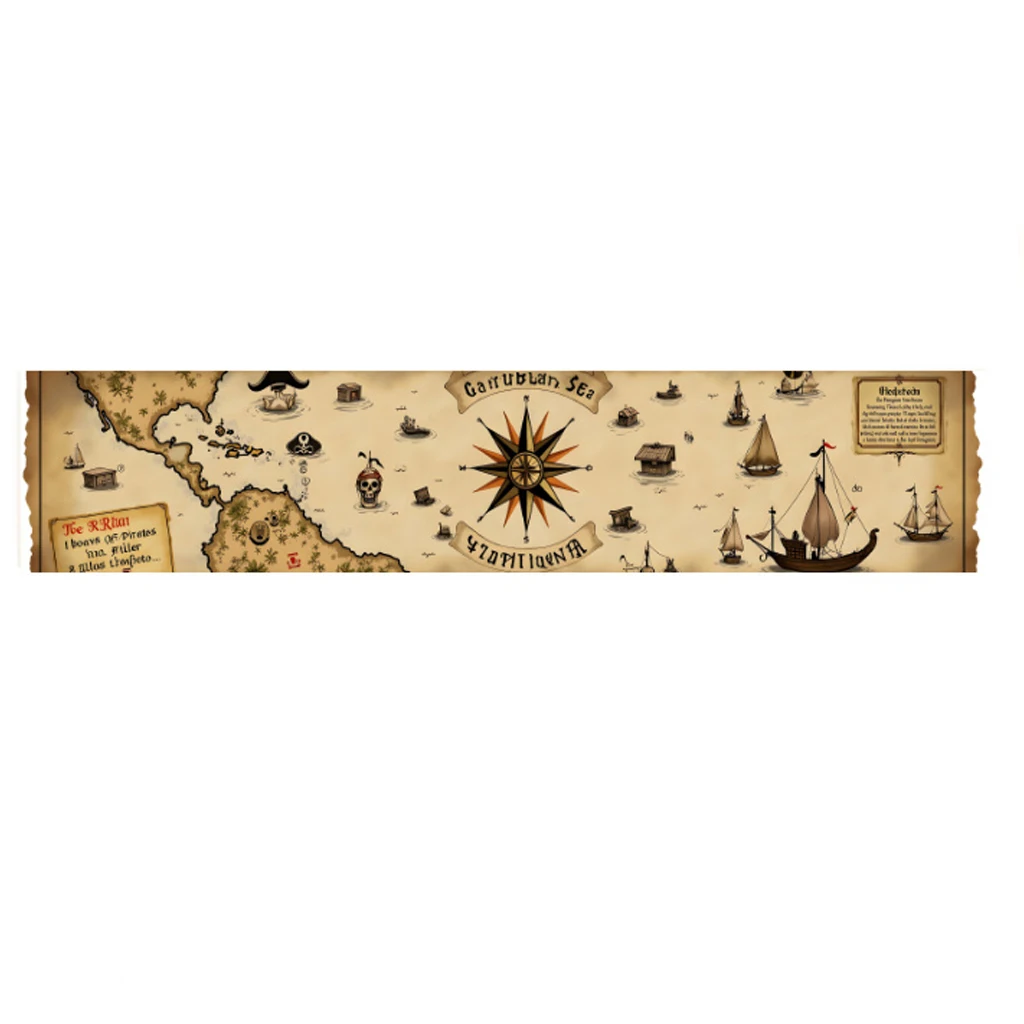 1pc Vintage Pirate Treasure Map Table Runner 2D Flat Printed Nautical Dining Table Decor for Home Kitchen Party