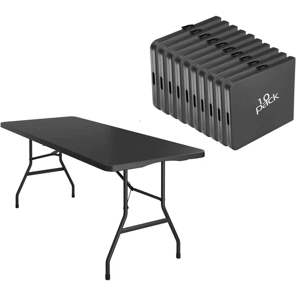 

Набор из 6 складных столов с ручкой и стальными ножками - прочные, портативные, для вечеринок, обедов, свадеб, отдыха на природе и кемпинга (черные)