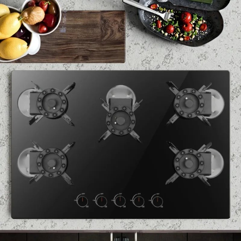 Versatile 5‑Burner Gas Cooking Stove, Tempered Glass Panel Cooktop For Dual‑Use Built‑in / Countertop Household Kitchen Setup