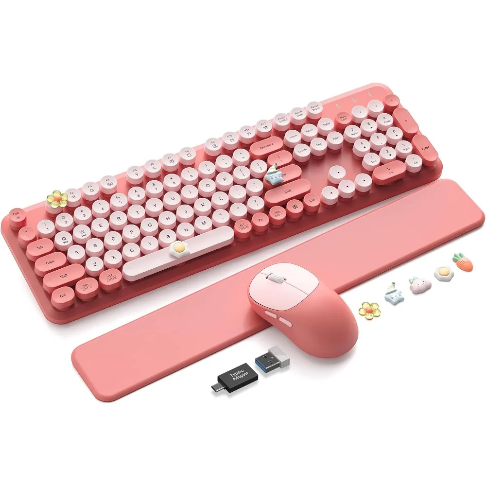 Wireless Keyboard and Mouse Set with Round Keycaps, Sleep Mode, 2.4G Connection for Mac/Windows/PC, Office or Home Use