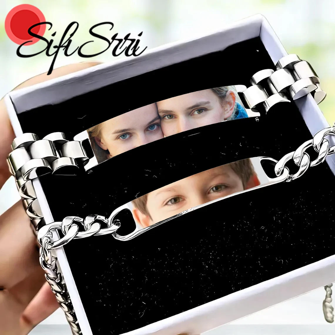 Sifisrri Punk Personalized Color Eyes Bracelet For Women Men Stainless Steel Jewelry Custom Bangles Thick Chain Anniversary Gift
