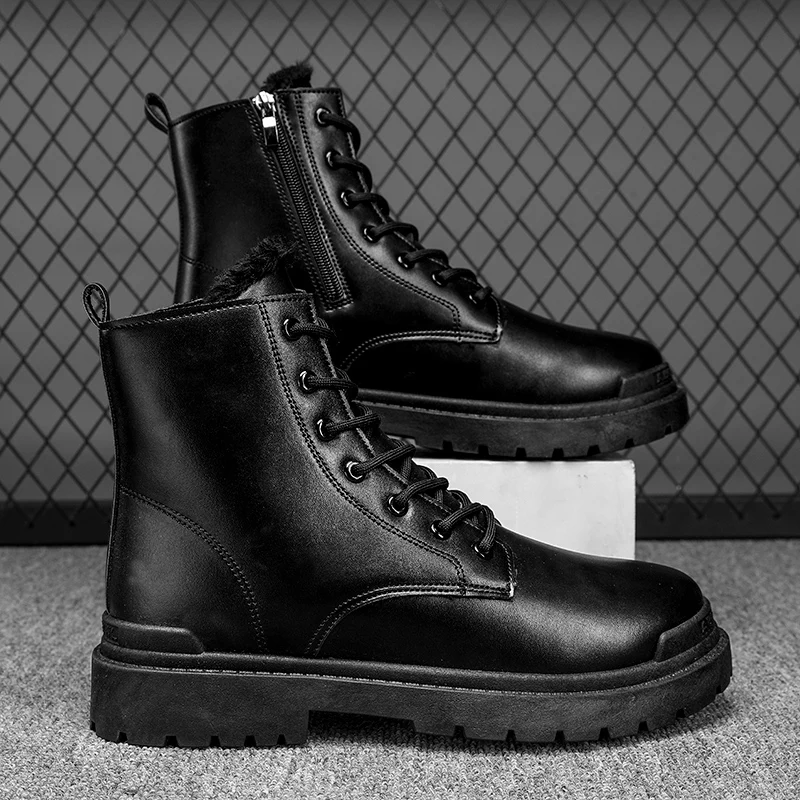 2026 Hot Selling Warm Short Boots High Top Men's Trendy Retro British PU Leather Boots Winter Shoes for Men Workwear Shoes