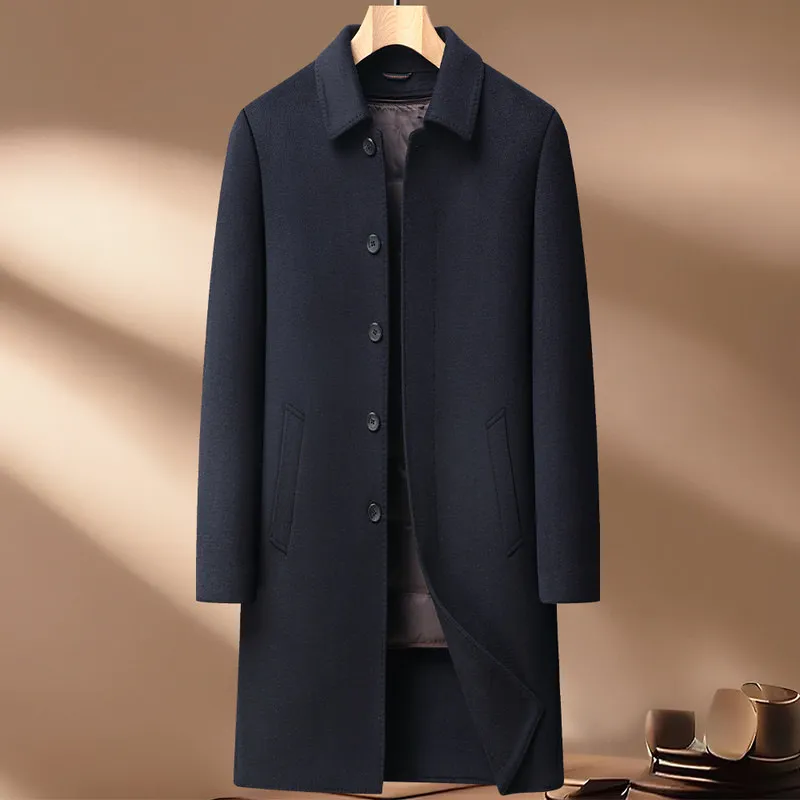 High Quality Men's Long-Length Duck Down Liner Woolen Coat Business Casual Windbreaker Puffer Jacket Solid 52% Wool Top Overcoat