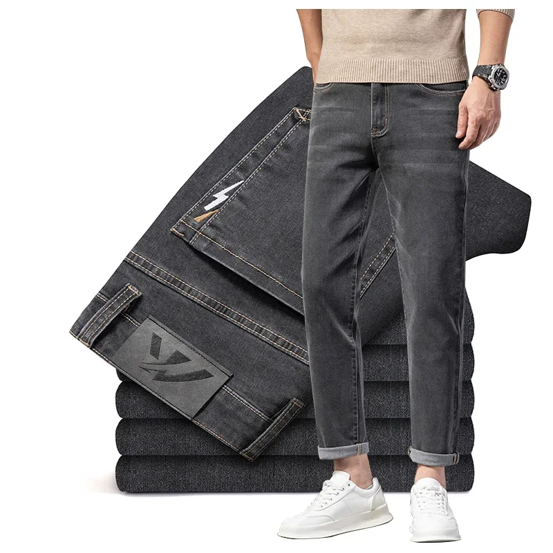 

Classic Gray Slim Straight Jeans Men's Fashion Business Casual Stretch Ankle Trousers High Quality Autumn Casual Denim Pants