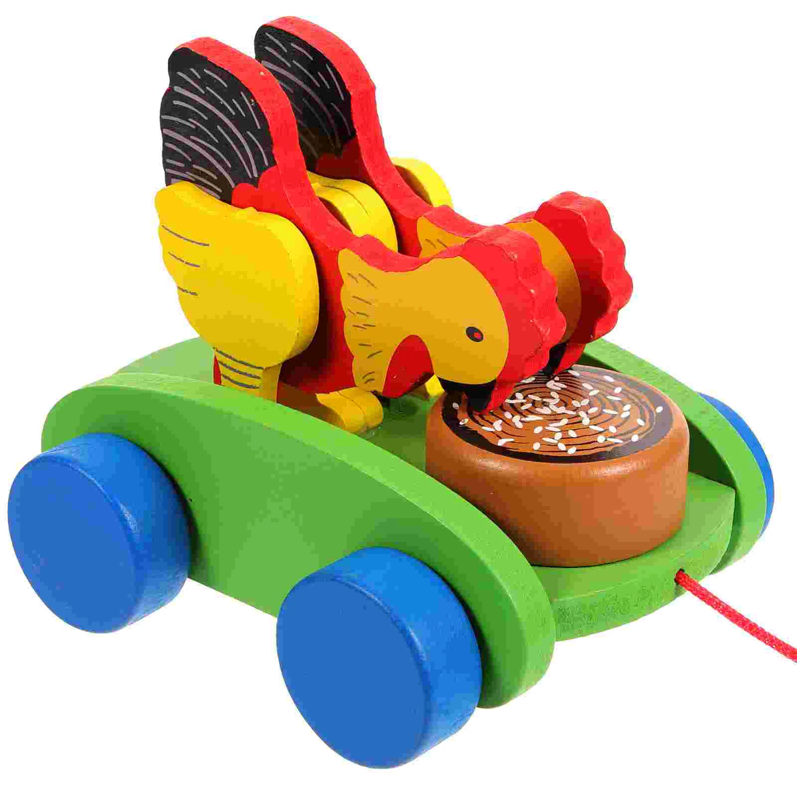 Carro de brinquedo para crianças, carrinho educacional de desenho animado para crianças, veículo de madeira para puxar corda cedo