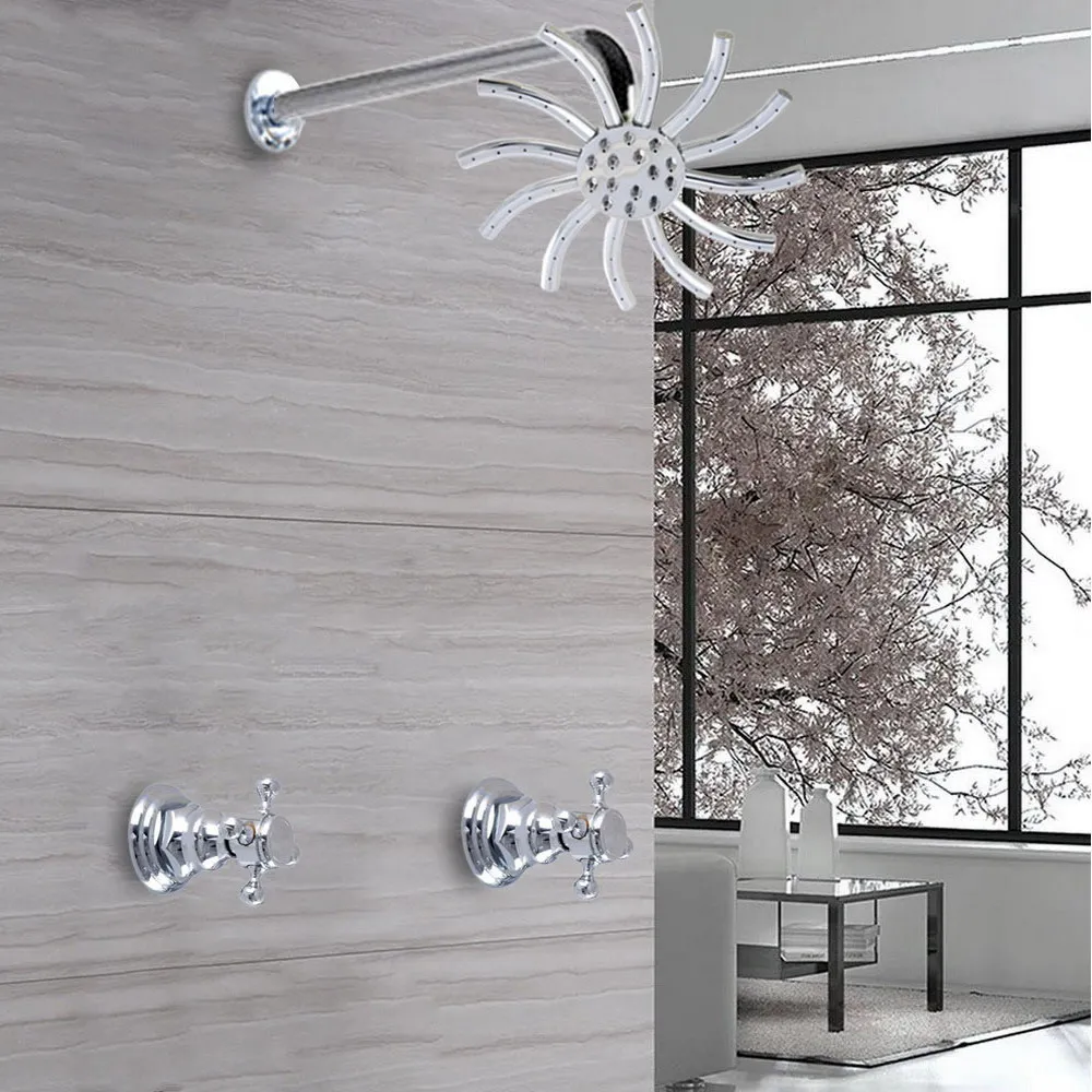 

Polished Chrome Brass Wall Mounted Bathroom Dual Handles 8" Inch Rain Shower Head Faucet Set Bath Mixer Tap abn230