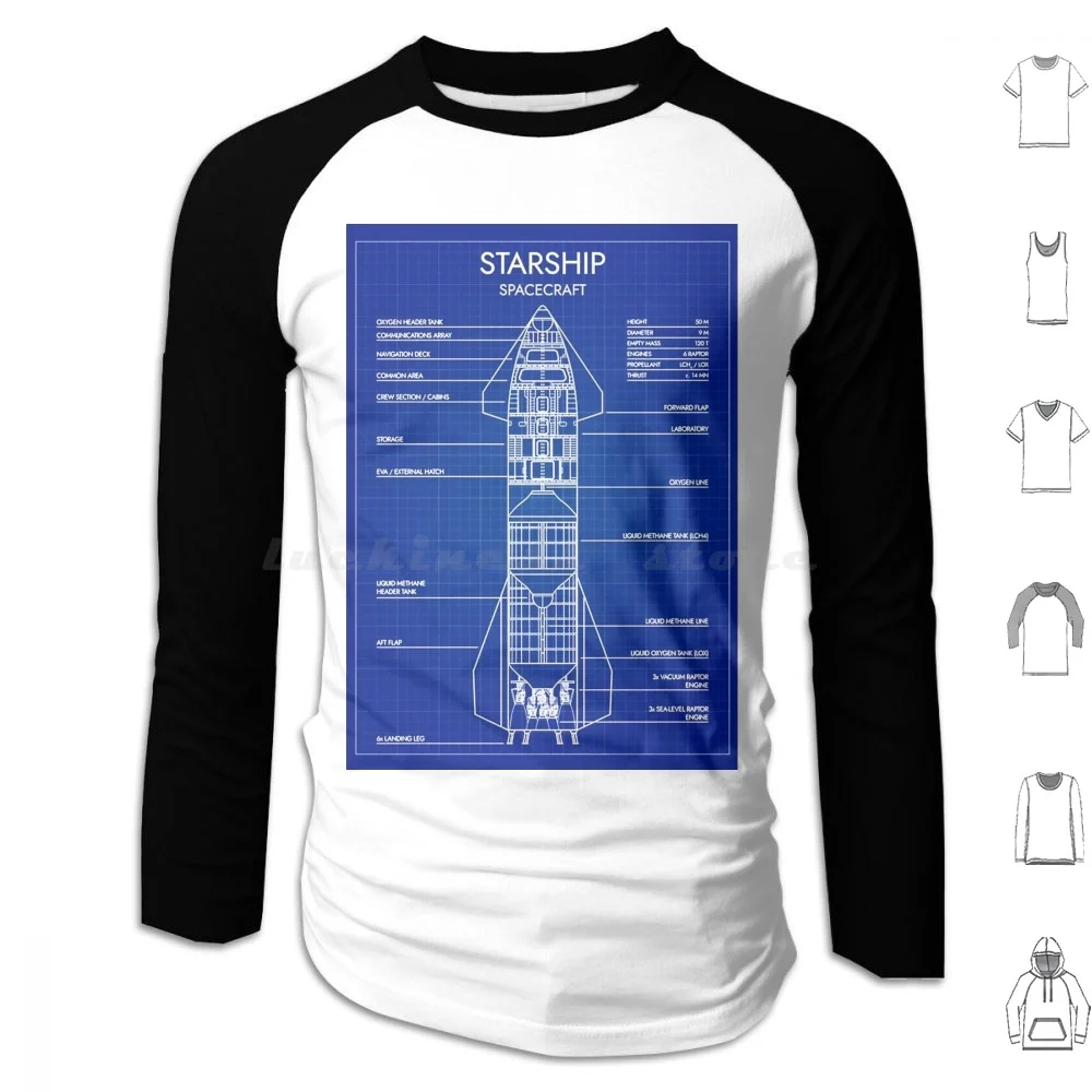 Starship Spacex Blueprint Hoodies Long Sleeve Spacex Starship Starship Sn Spacex Sn24 Sn25 Sn26 Superheavy Superheavy