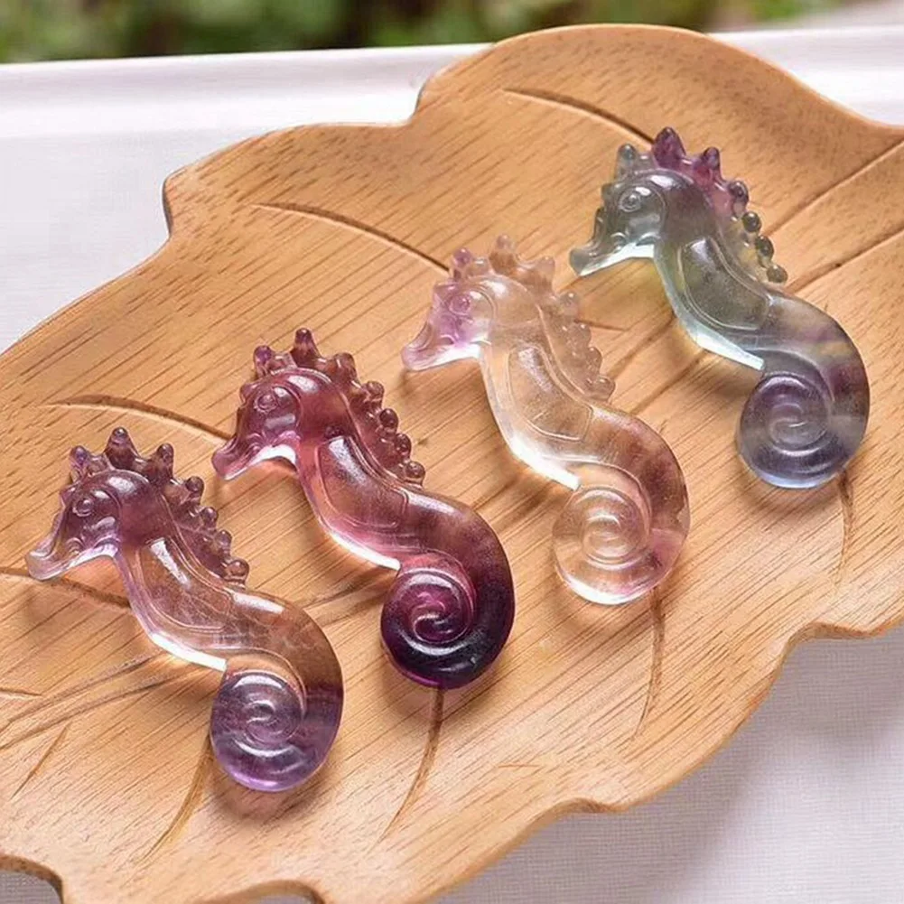 1Pc Random Natural Rainbow Fluorite Seahorse Hippocampus Quartz Healing Carved Carving Crafts Animal Stone Gift Crystal