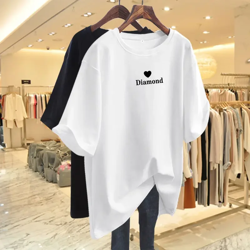 

Summer Little Love Print Loose T-shirt Top Women Clothing Short Sleeve Pure Cotton Pullovers