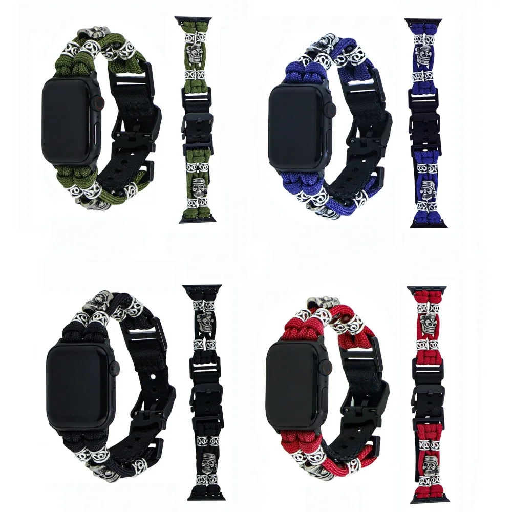 Nylon Rope Survival  Paracord Wristband Skull Band for Apple Watch SE Series 10 9 8 7 6 5 4 3 2 1 Ultra