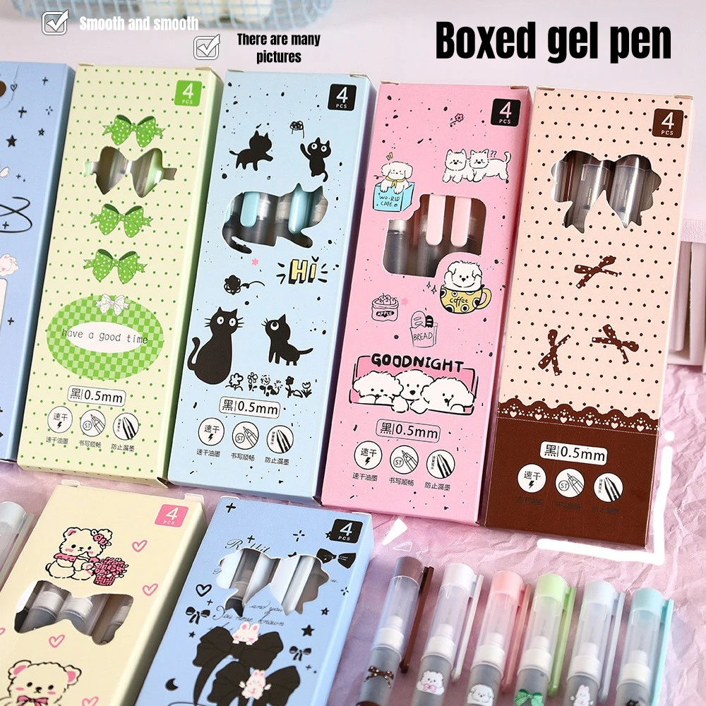 

4 шт./кор., милая прямая жидкая нейтральная ручка, быстросохнущая черная гелевая ручка 0,5 мм, студенческая ручка для подписи, школьные и офисные принадлежности