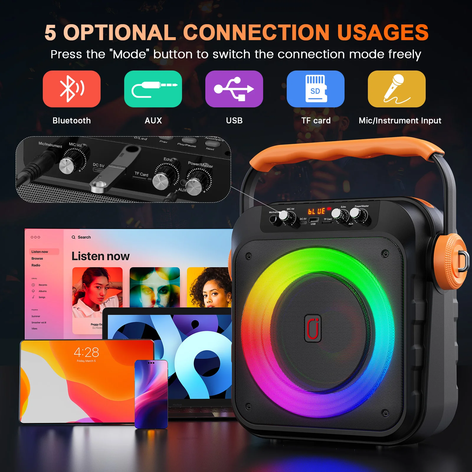 

Караоке-машина с 2 микрофонами: портативный Bluetooth-динамик с сабвуферами 6,8 дюйма, караоке-машина для взрослых и детей с системой PA