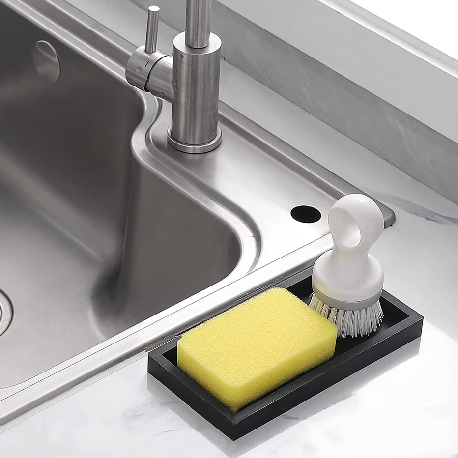 Silicone Soap Dispenser Tray Bathroom Vanity Storage Tray for Dish Soap Sponge Perfume Candle Countertop Storage Tray 2 Sizes