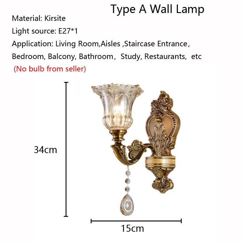 European Retro Crystal Walls Light Living Room Bedroom Bedside Lamp Modern Corridor Aisle Mirror Front Wall Sconce Glass Lamp