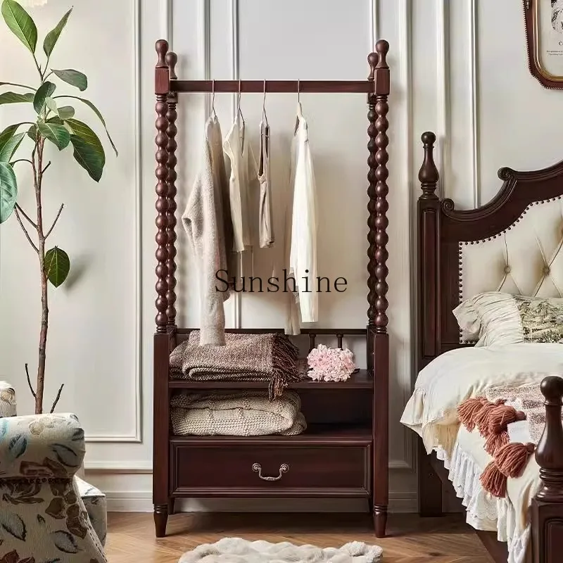 

French retro solid wood coat rack, floor-to-ceiling hanger in bedroom