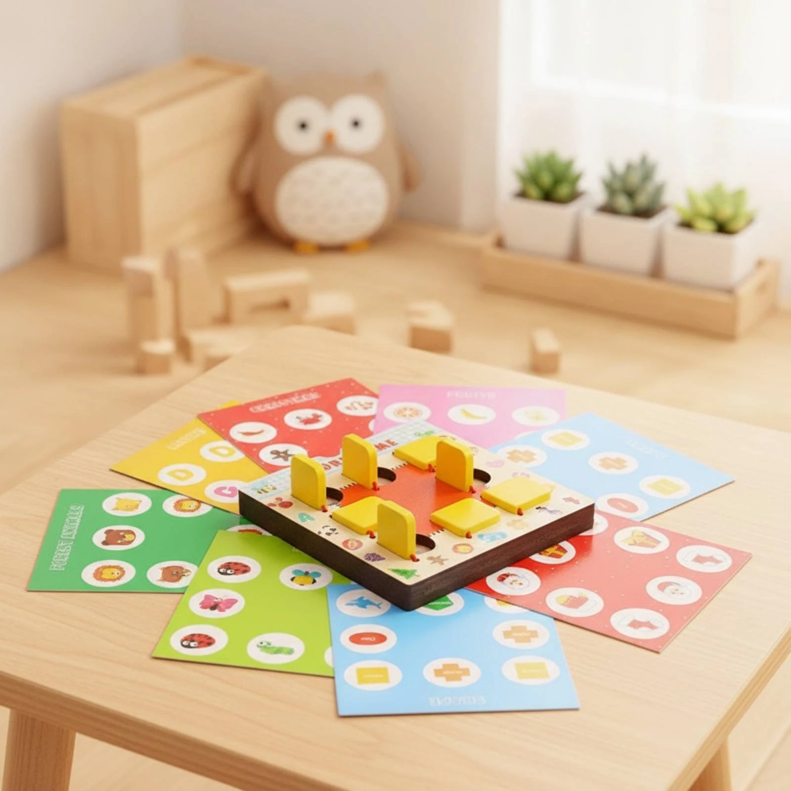 Memory Matching Board Wooden Toy Board with Flip-up Tiles Game Child-Led-Style Interactive for Preschoolers, Playroom
