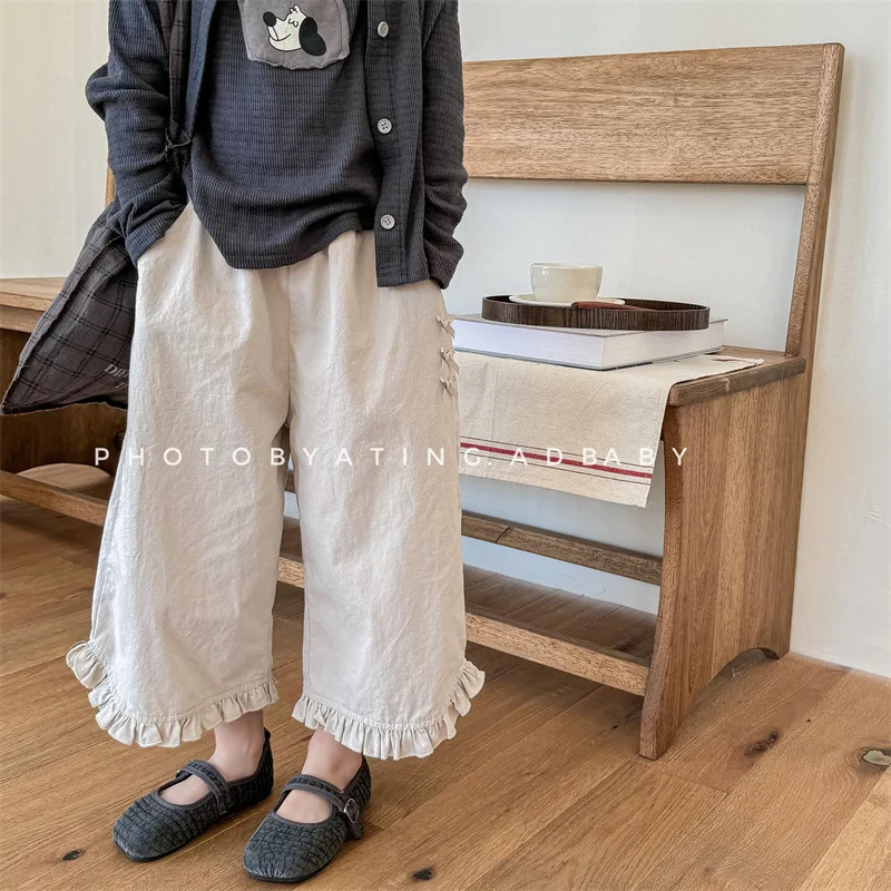 

2025 Spring New Children Loose Trousers Cotton Baby Girl Solid Wide Leg Pants Toddler Boy Fashion Casual Pants Kids Clothes