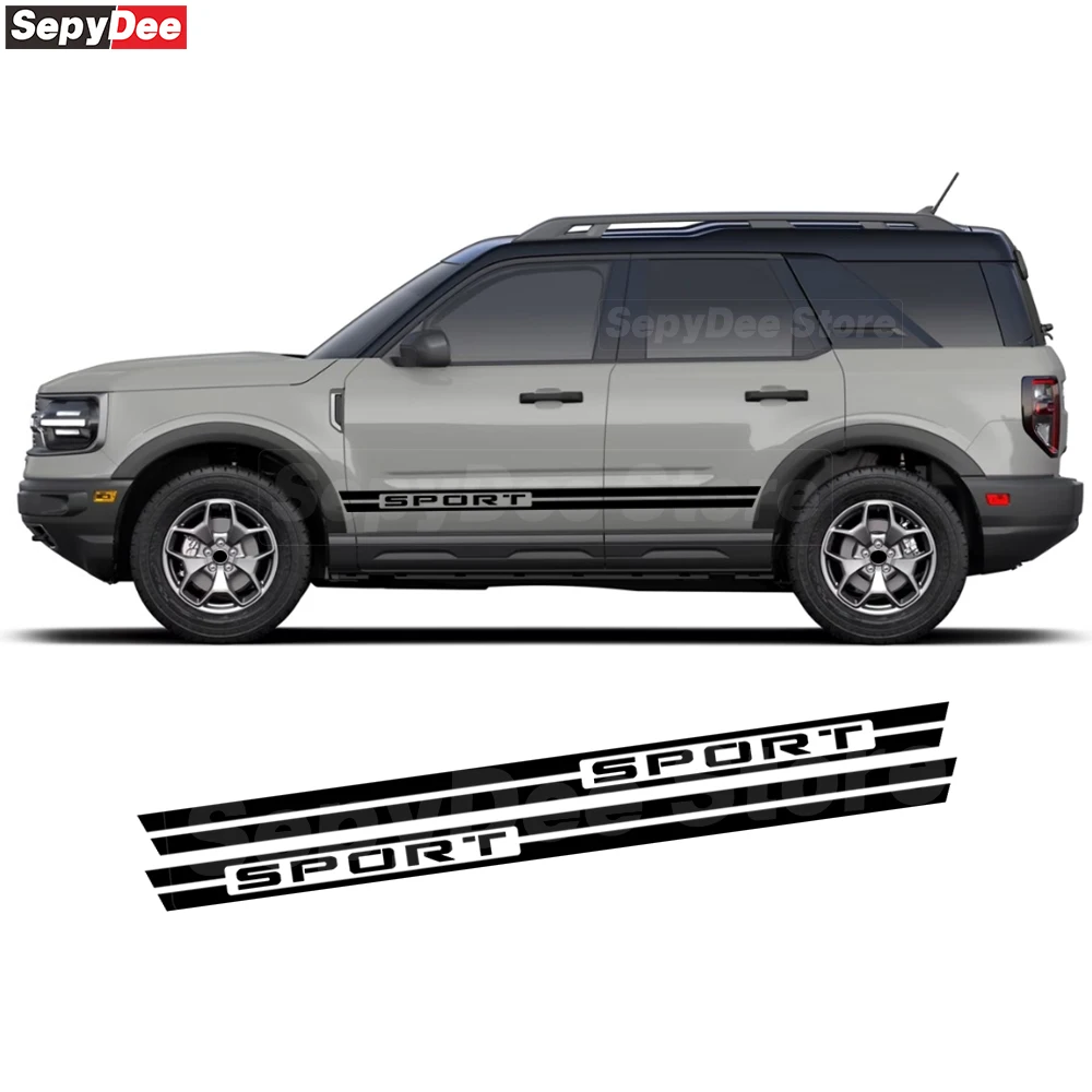 

2Pcs Racing Sport Car Door Side Stripes Skirt Stickers for Ford Bronco Sport 2021- Body Decor Wrap Vinyl Film Decal