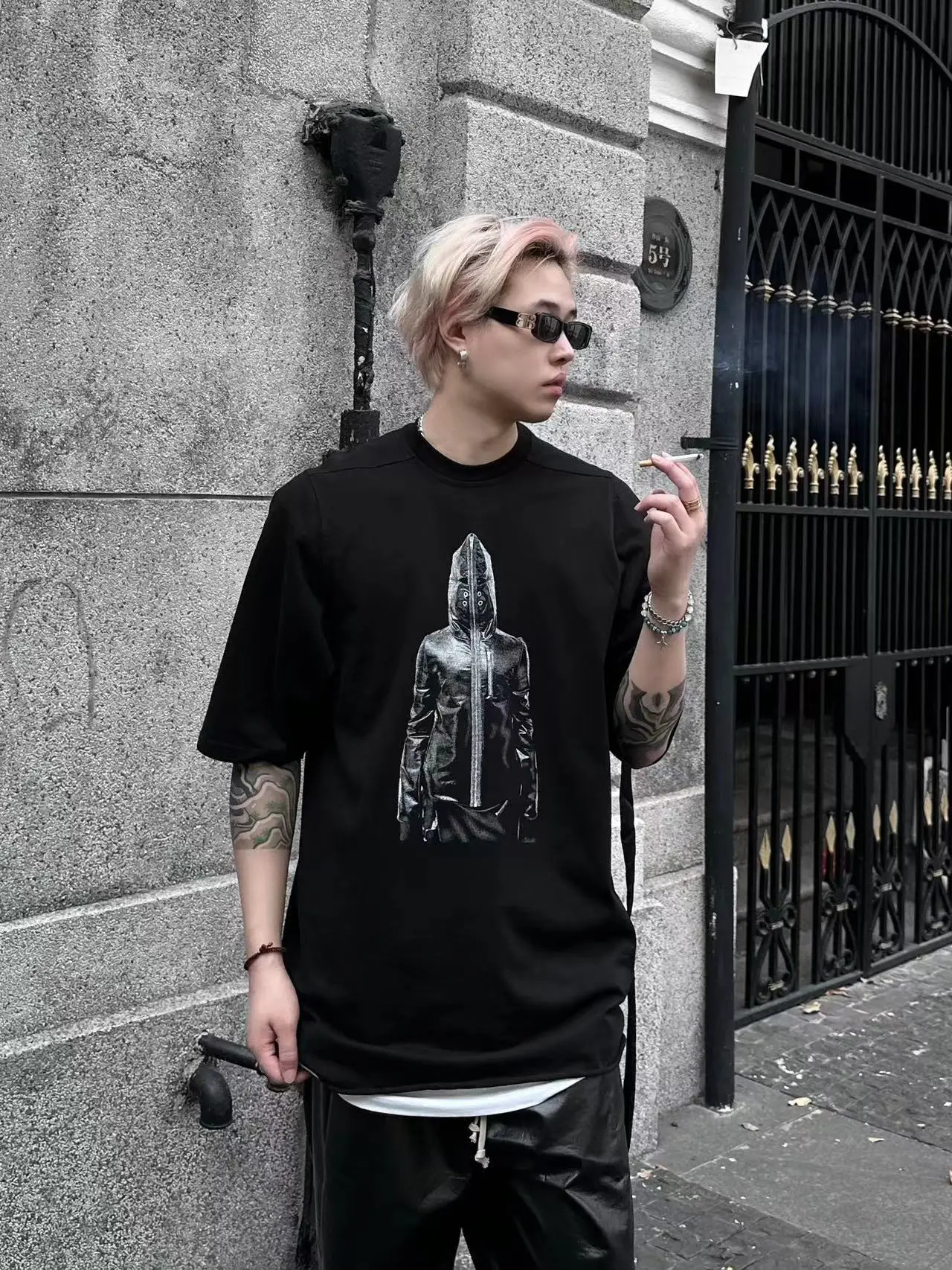 Men Casual T Shirt Cotton Oversized Gothic Men's Tops Tees Summer Streetwear Black White Short Sleeved