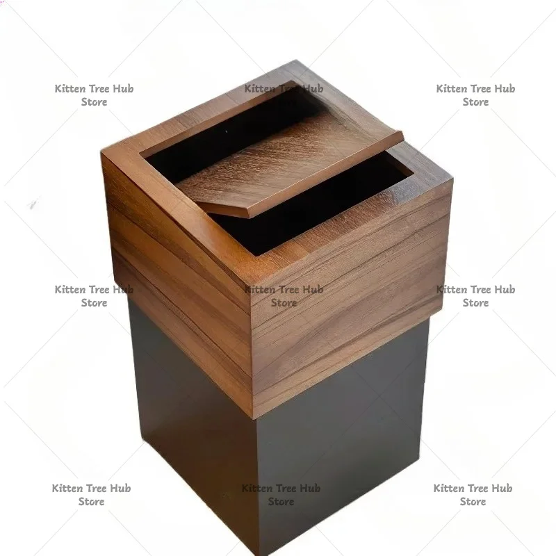 Light luxury wooden trash can household living room bedroom hotel covered garbage bin creative aesthetic home waste container