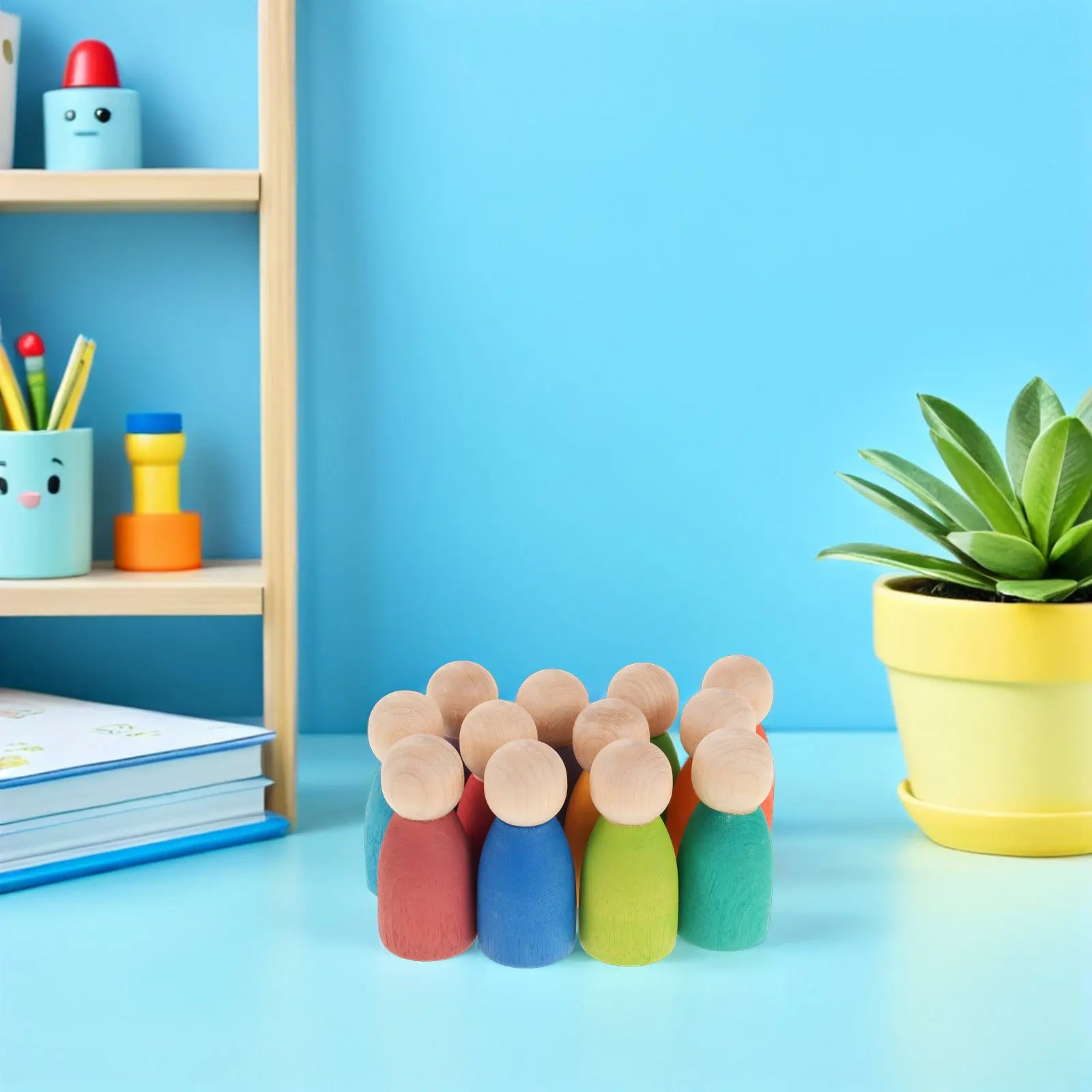 12Pcs Wooden Peg People Rainbow Stacking Montessori Color Sorting Pretend Play Preschool Fine Motor Educational Preschool
