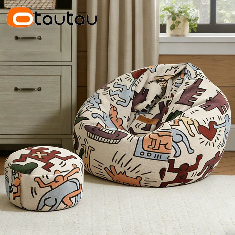 OTAUTAU 100cm Bean Bag Cover Corner Ottoman Pouf Beanbag Cover Soft Graffiti Velvet DD252【No Filler!Please Buy Filler Yourself!】 view 6