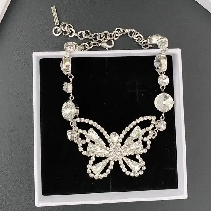 Exaggerated Crystal Hollow Butterfly Necklace Women Luxury Jewelry Europe Trend Famous Designer Brand